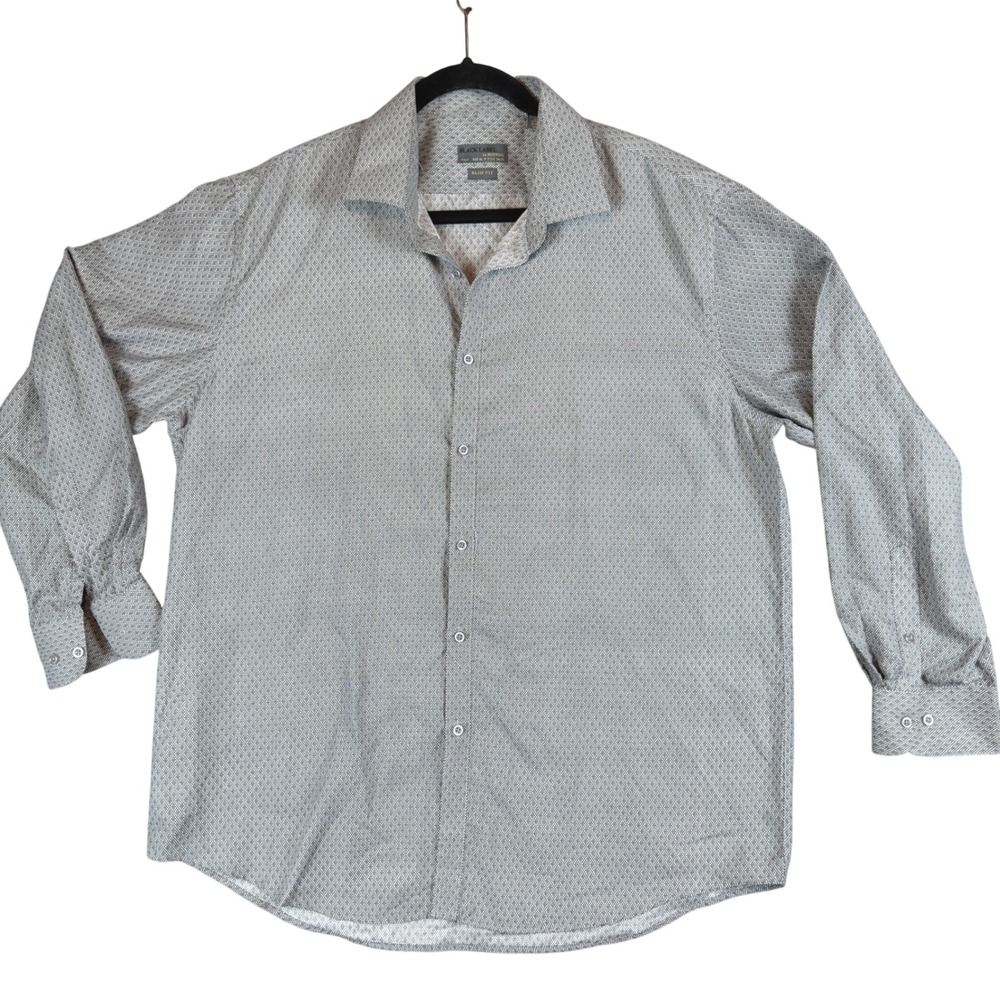 Black Label by Ruffini Mens XL Slim Fit Gray Geometric Print Button Down Shirt